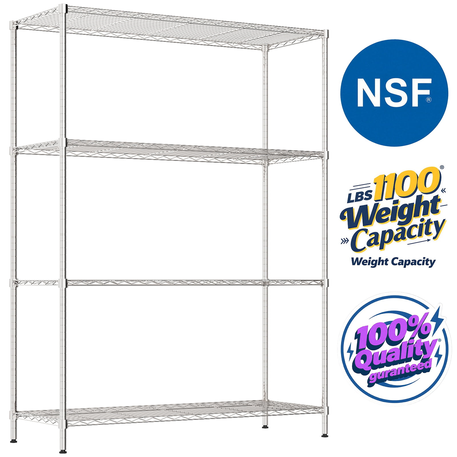 Ktaxon 4-Tier Metal Shelving Unit, Adjustable Shelf Organizer for Garage Kitchen, Storage Rack Capacity for 1100 lbs, 36"W x 14"D x 47"H, Chrome Bright Silver