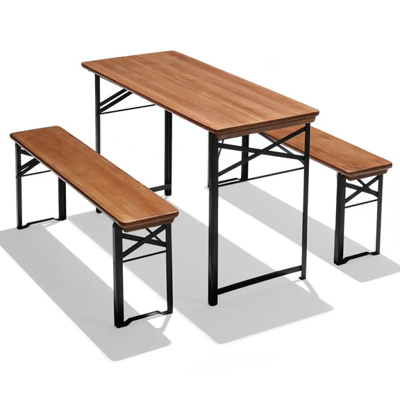 Ktaxon 4' Wooden Outdoor Folding Patio Camping Picnic Table Set with Bench, Brown