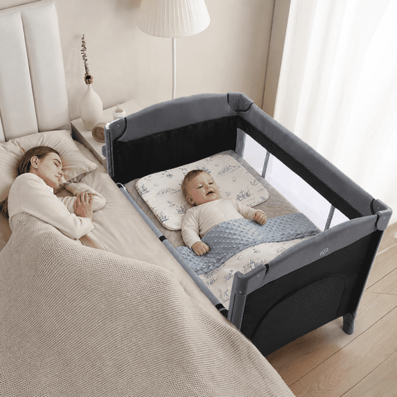 Ktaxon 4-in-1 Adjustable Baby Crib, Portable Baby Bedside Bassinet for Toddlers Aged 0-36 Months, Black