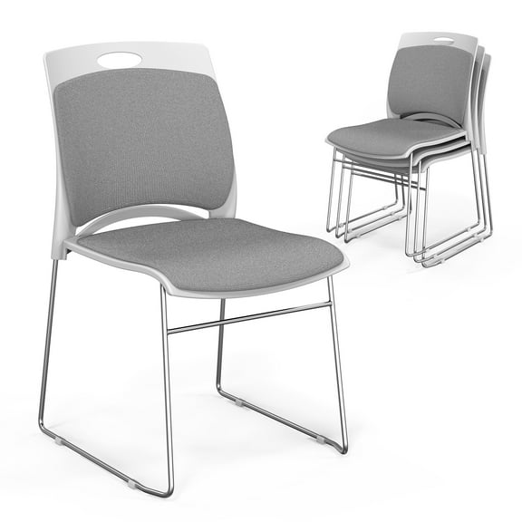 Ktaxon 4 pcs Stack Chairs Plastic Dining Side Chair Padded Seat Chair with Metal Frame for Home Office Kichen Gray