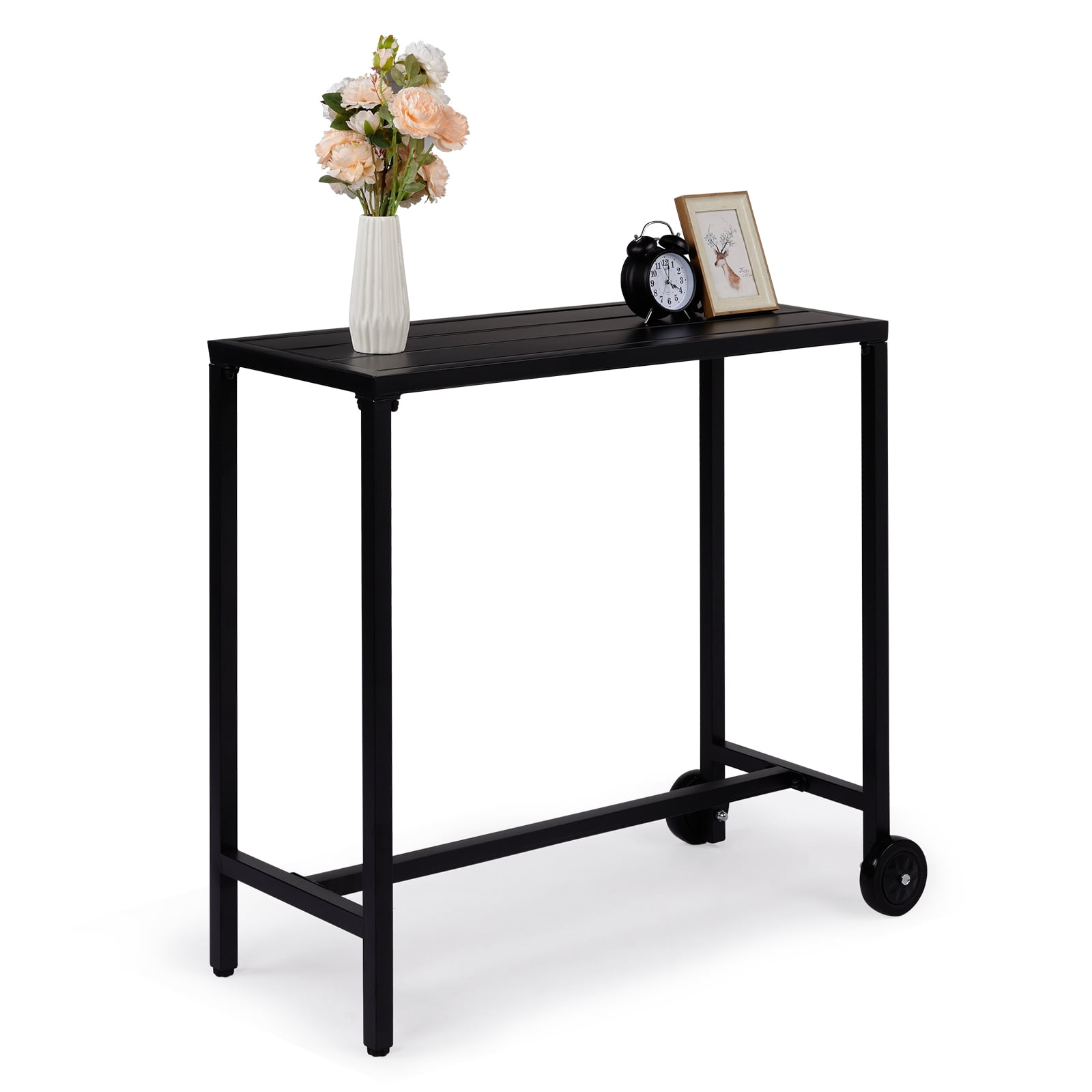Ktaxon 40" Outdoor Iron Bar Table, Patio Bar Height Counter Table with Wheel, Waterproof Console Table Weather Resistant for Patio, Garden, Pool, Indoor or Outdoor Use