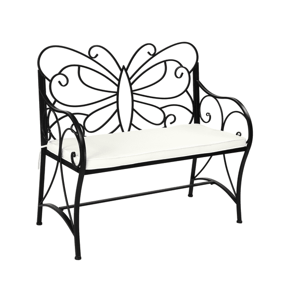 Ktaxon 40 inch Iron Butterfly Back Outdoor Garden Bench for Patio Park Yard Porch 2 Seater Patio Furniture Black