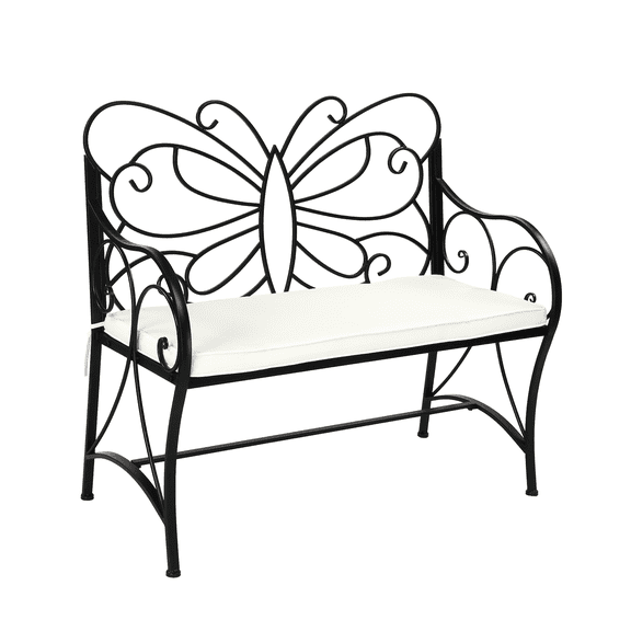 Ktaxon 40 inch Iron Butterfly Back Outdoor Garden Bench for Patio Park Yard Porch 2 Seater Patio Furniture Black