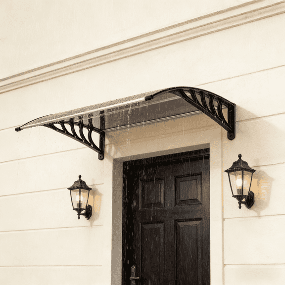 Ktaxon 40"x38" Patio Window ABS Awning Front Door Canopy Patio Cover Yard Garden (Black Frame & Brown Shade)