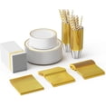 thumbnail image 1 of Ktaxon 400 Piece Gold Plastic Dinnerware Set for 50 Guests, Elegant Disposable Plates, 50 Straws, 100 Plates, 50 Cups, 150 Goldware, 50 Napkins for Party Wedding Anniversary, 1 of 9