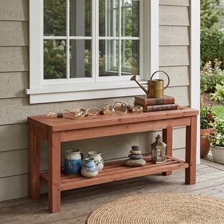 Ktaxon 40in Wooden Storage Bench with Shoe Rack, Solid Fir Wood Slatted Seat Bench for Entryway Living Room, Brown