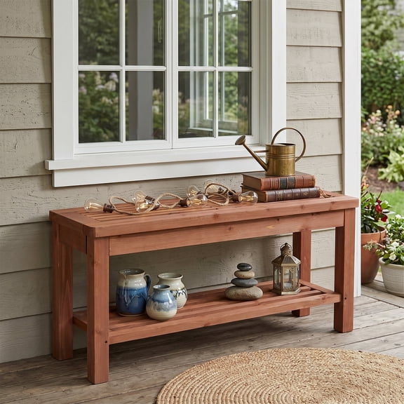 Ktaxon 40in Wooden Storage Bench with Shoe Rack, Solid Fir Wood Slatted Seat Bench for Entryway Living Room, Brown