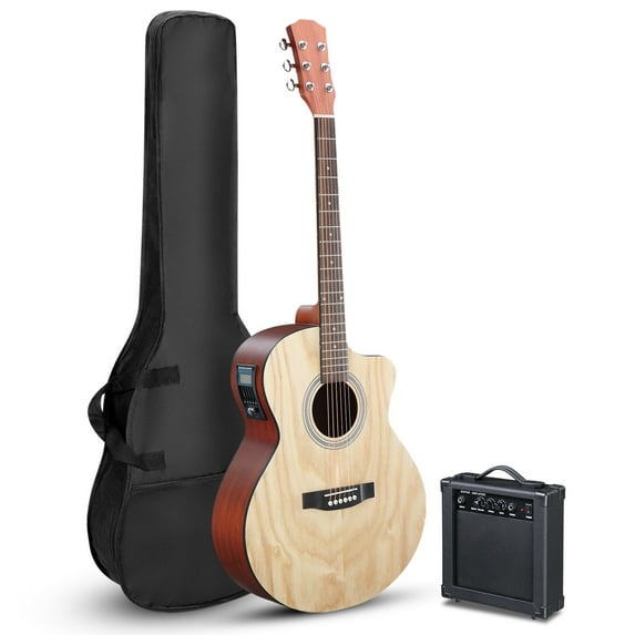 Ktaxon 41" Cutaway Acoustic Electric Guitar Kit with 15W Amp, Gig Bag & Tuner – Ash Top, Sapele Body, for Beginners & Teens