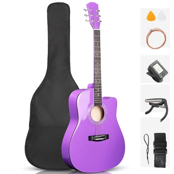 Ktaxon 41 Inch Cutaway Acoustic Guitar for Beginners, Full Basswood Body with Complete Starter Kit, Purple