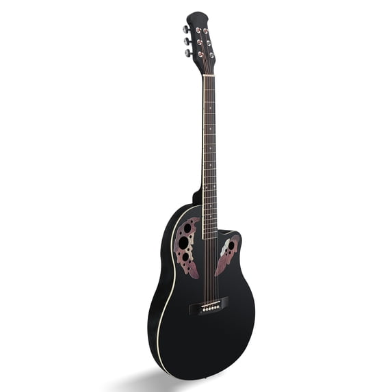 Ktaxon 41 Inch Cutaway Spruce Top Acoustic Guitar, Black Round Back Folk Guitar with Gig Bag & Wrench for Beginners