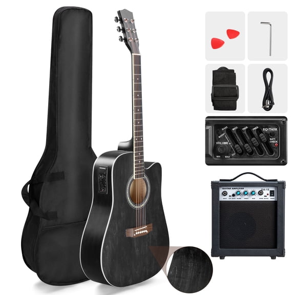 Ktaxon 41-Inch Full-Size Acoustic Electric Guitar with 10W Amp Bag Tuner and other Accessories Black