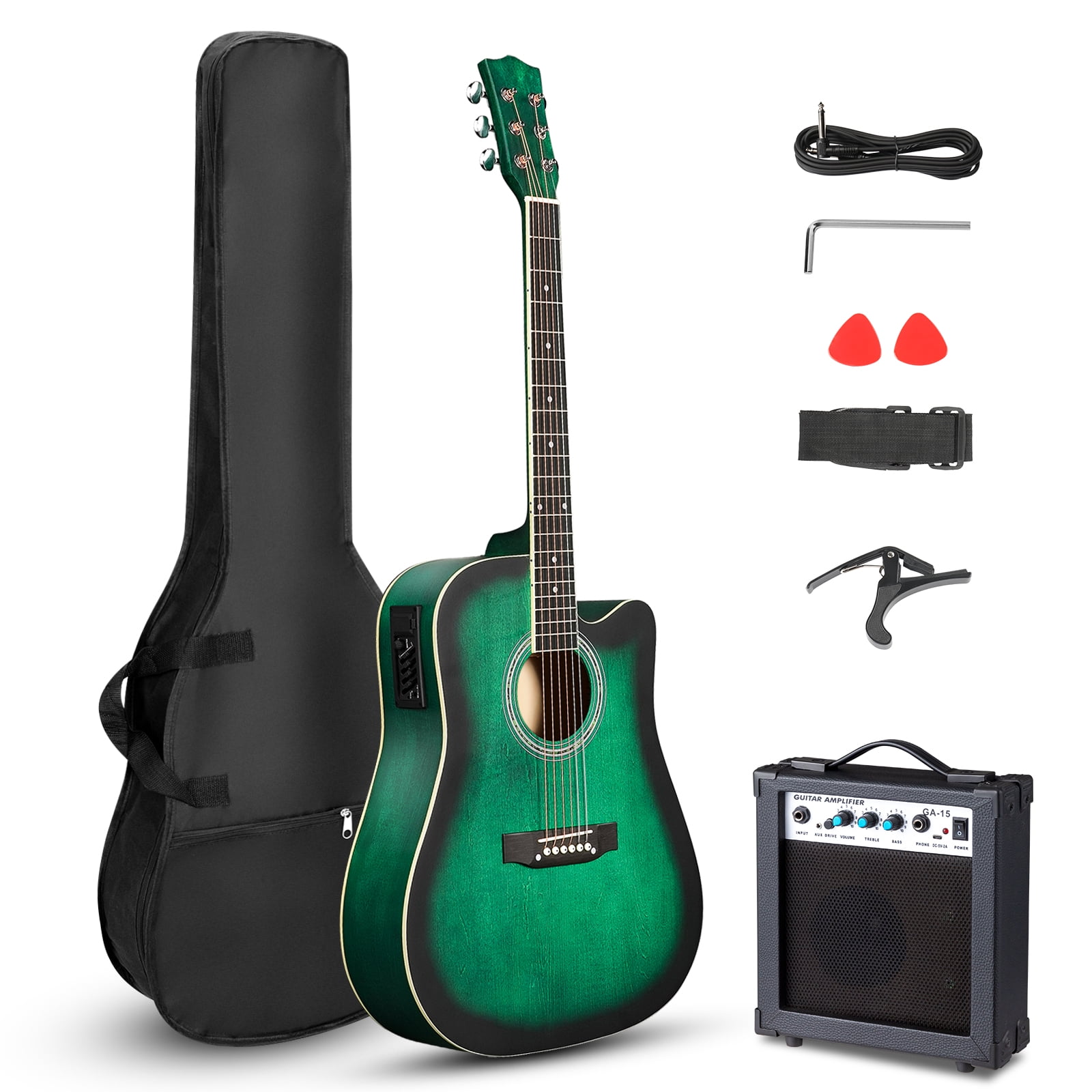 Ktaxon 41-Inch Full-Size Acoustic Electric Guitar with 10W Amp Bag Tuner and other Accessories Green