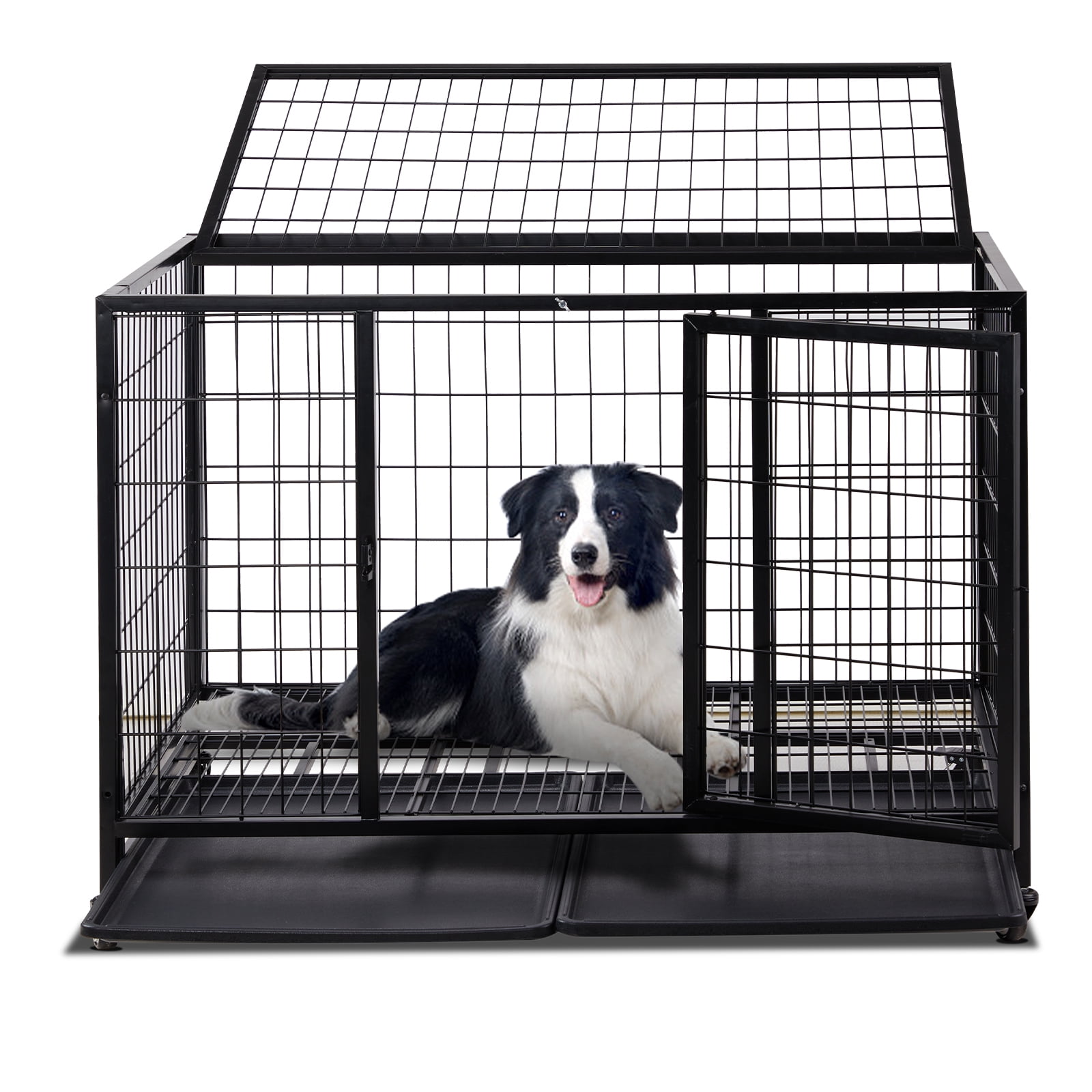 Ktaxon 42 Inch Indoor & Outdoor Heavy Duty Dog Crate, Metal Dog Cage ...