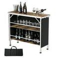 thumbnail image 1 of Ktaxon 43" Foldable Bar Table, Mobile Bar with 3-Tier Shelves & Carry Bag - Perfect for Events, Parties, Camping, Picnics, Tradeshows, and Both Outdoor/Indoor Use (Comes with Black Skirt,  Woodgrain), 1 of 12