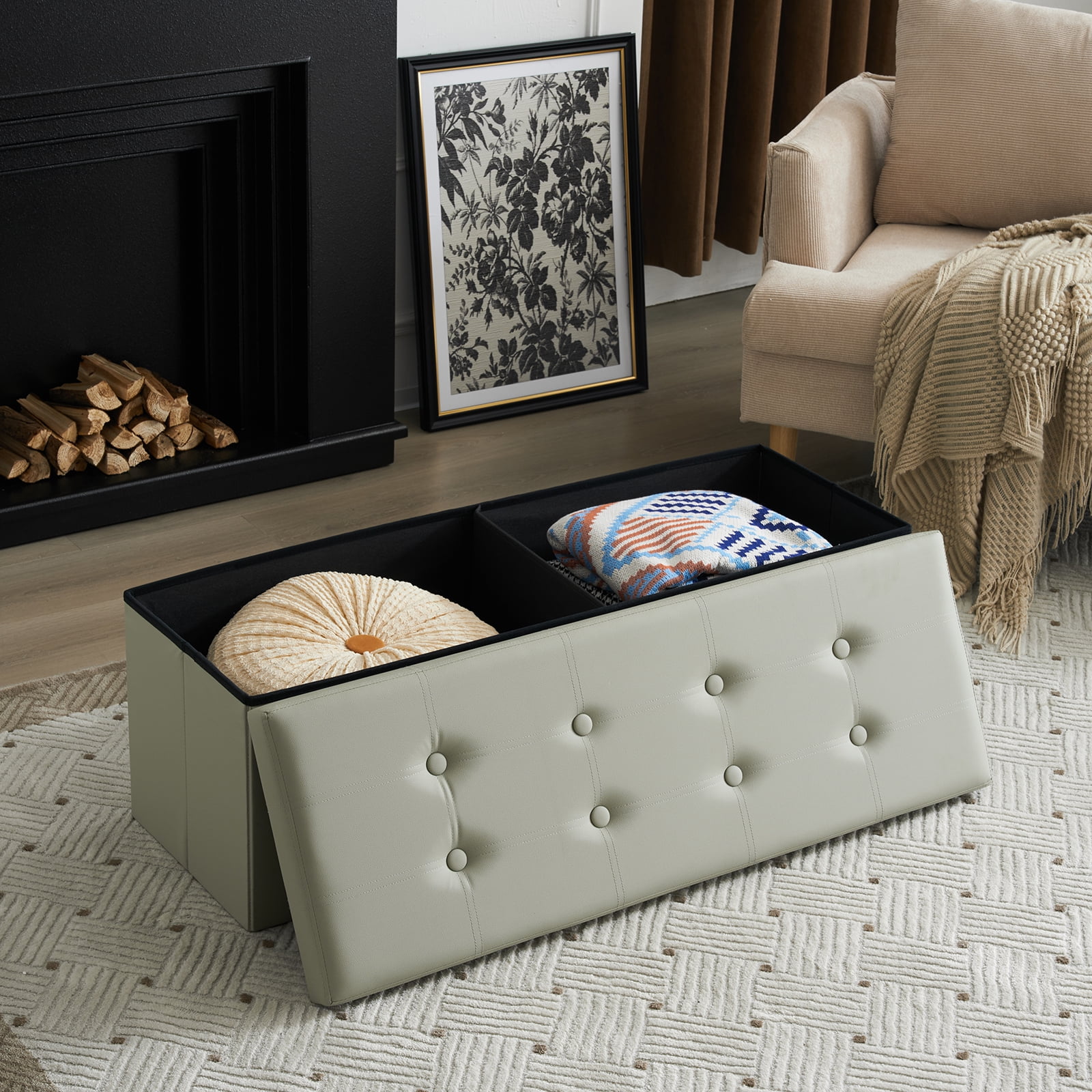 "Ktaxon 43"" Folding Ottoman Leather Bench, Large Storage Footrest