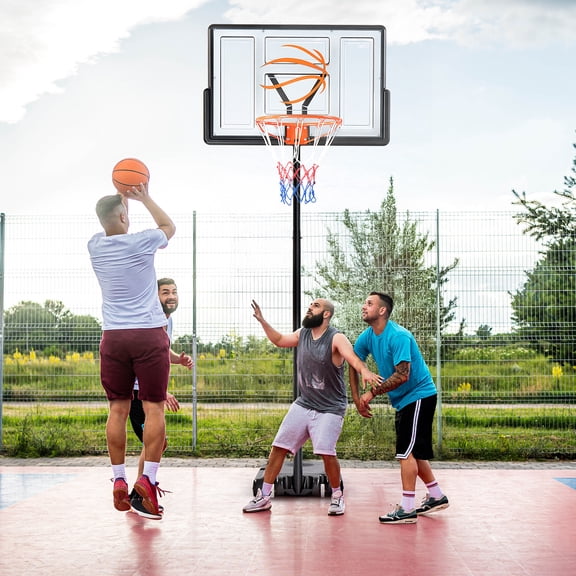 Ktaxon 44" Portable Basketball Hoop Outdoor, 4.4-10ft Height Adjustable, Shatterproof Backboard, Gray Orange