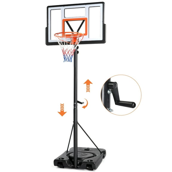 Ktaxon 44in Portable Basketball Hoop Outdoor with Simple Adjustable Handle, 7.3-10ft Kids Basketball Hoop Goal Indoor Outdoor