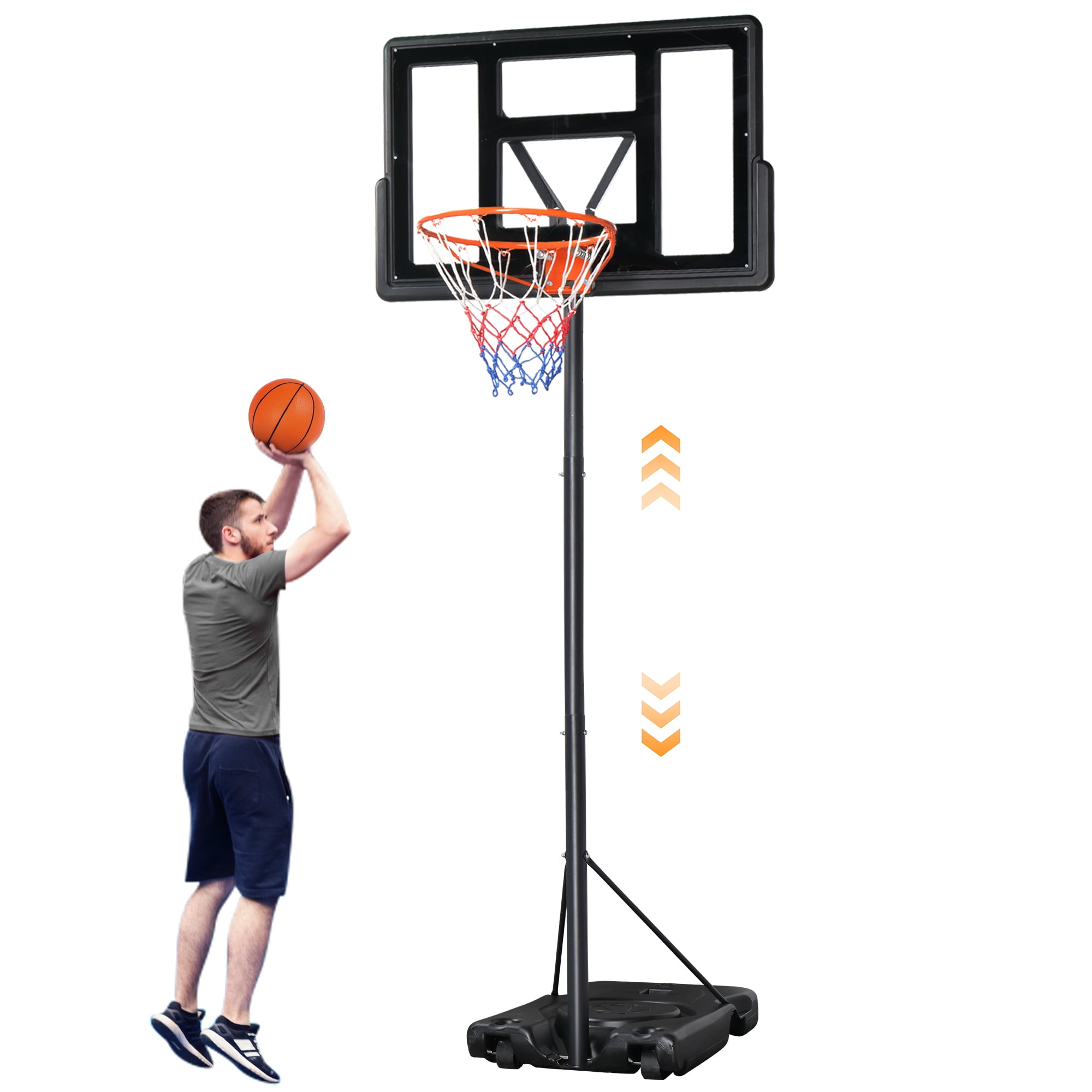 44" Black Polycarbonate Portable Basketball Hoop with Adjustable Height