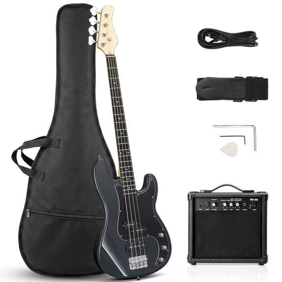 Ktaxon 46" Electric Bass Guitar Kit with 20W Amplifier, P Bass Style, 4 String, Black