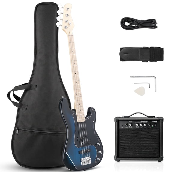 Ktaxon 46" Electric Bass Guitar Kit with 20W Amplifier, P Bass Style, 4 String, Blue