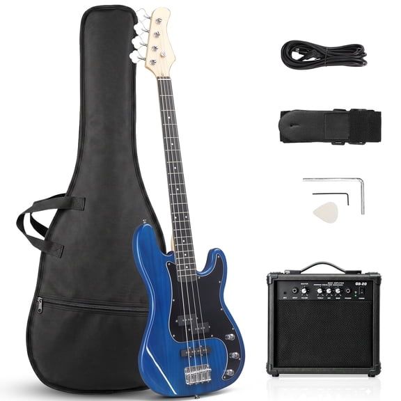 Ktaxon 46" Electric Bass Guitar Kit with 20W Amplifier, P Bass Style, 4 String, Transparent Blue