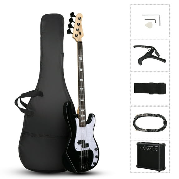 Ktaxon 46in Full-Size Electric Bass Guitar Kit with 20W Amp, Bag for Beginners and Musicians, Black