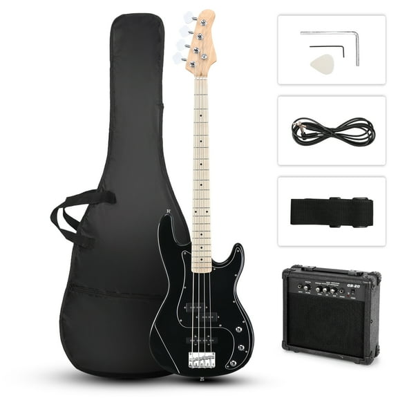 Ktaxon 46in Full-Size Electric Bass Guitar with 20W Amp Kit, for Beginners & Musicians, Black