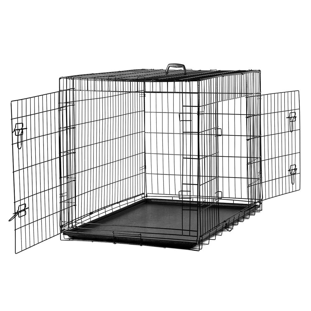 Large Black Metal Dog Crate with Double Doors
