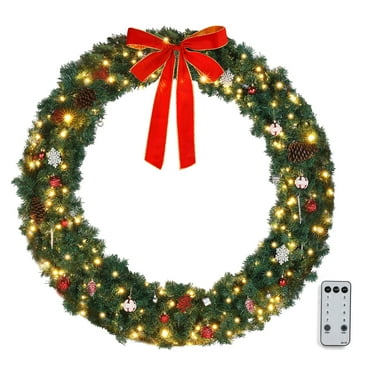 Ktaxon 48in Outdoor Christmas Wreath PVC Bow Decoration 150 Lights LED Garden Garland Decoration Green