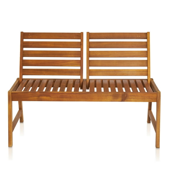 Ktaxon 49.6 In Outdoor Wooden Bench, Acacia Wood Bench for Patio Garden Porch Deck Yard, Poolside Solid Acacia Outdoor Bench Adjustable Backrest