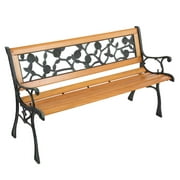 Ktaxon 49" Patio Furniture Rose Style Park Hardwood Bench Bronze, Wooden Bench, Outdoor Bench for Garden, Entrance, Lawn, Park