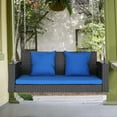 thumbnail image 1 of Ktaxon 49in Black Rattan Blue Cushion Rattan Hanging Wicker Swing Chair, Patio Swing, Black, 1 of 11