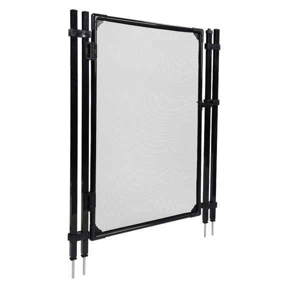 Ktaxon 4FT Tall Self-Closing Pool Fence Gate, Black Metal Frame Mesh Safety Gate for Inground Swimming Pool, Stake Mount Removable Pool Barrier Gate