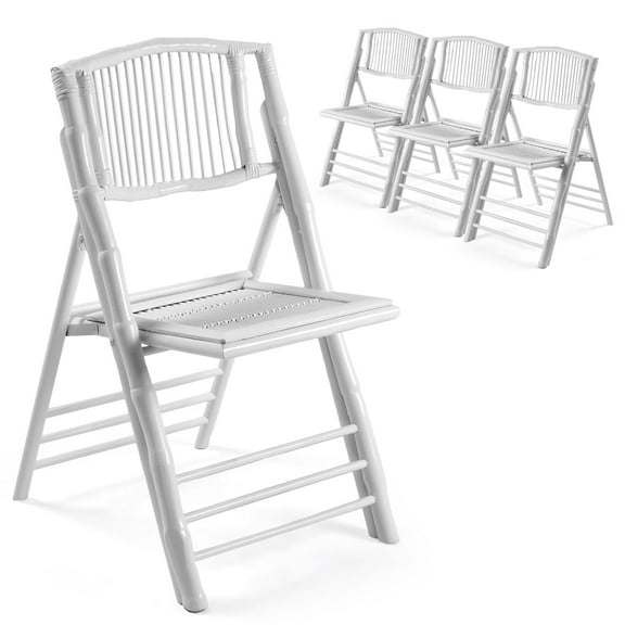 Ktaxon 4Pcs Bamboo Folding Chair,  Comfortable Seat for Indoor Outdoor Patio Porch Wedding  Party Event, White