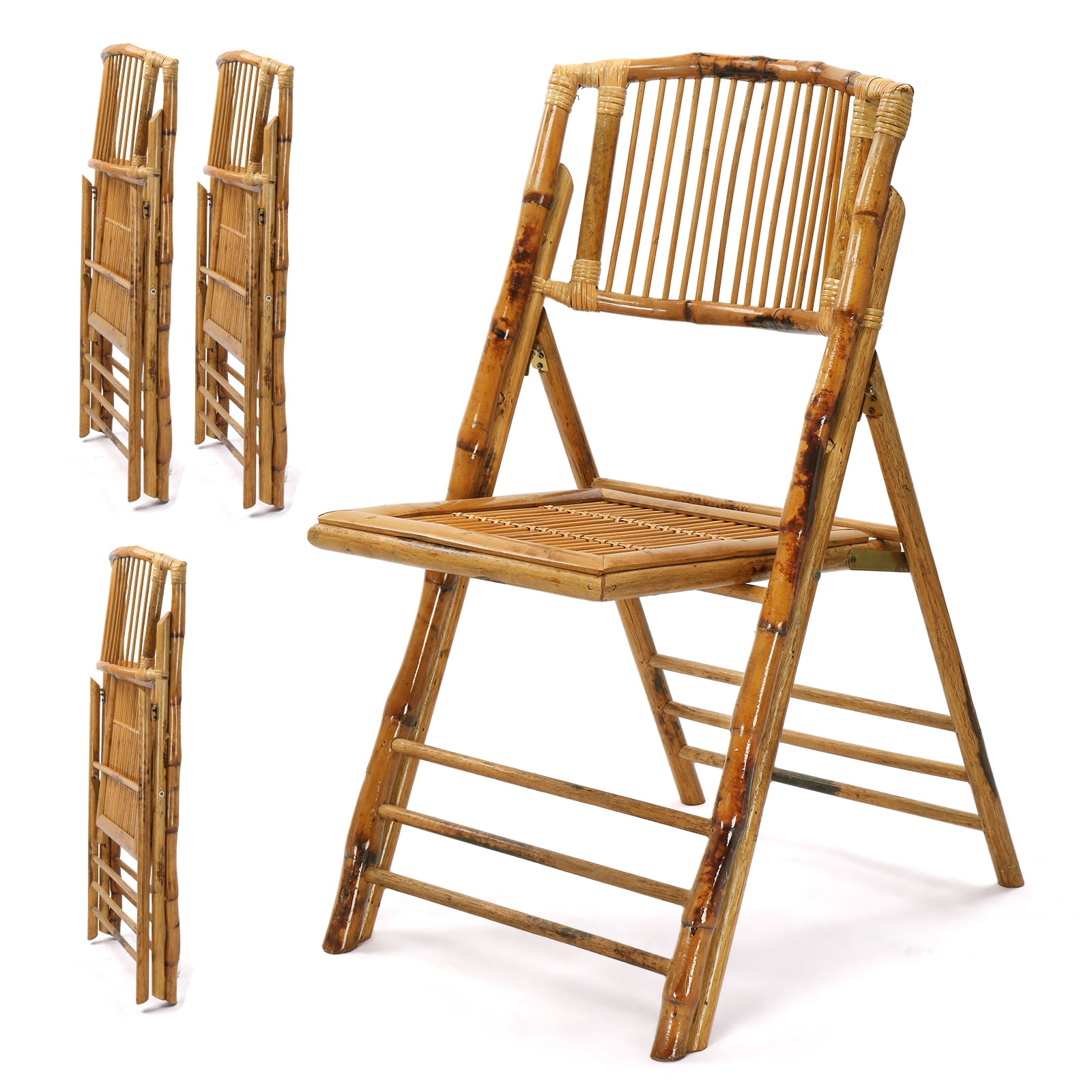 Ktaxon 4Pcs Bamboo Folding Chair, Comfortable Seat for Indoor Outdoor Patio Porch Wedding Party Event, Brown