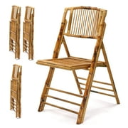 Ktaxon 4Pcs Bamboo Folding Chair, Comfortable Seat for Indoor Outdoor Patio Porch Wedding Party Event, Brown