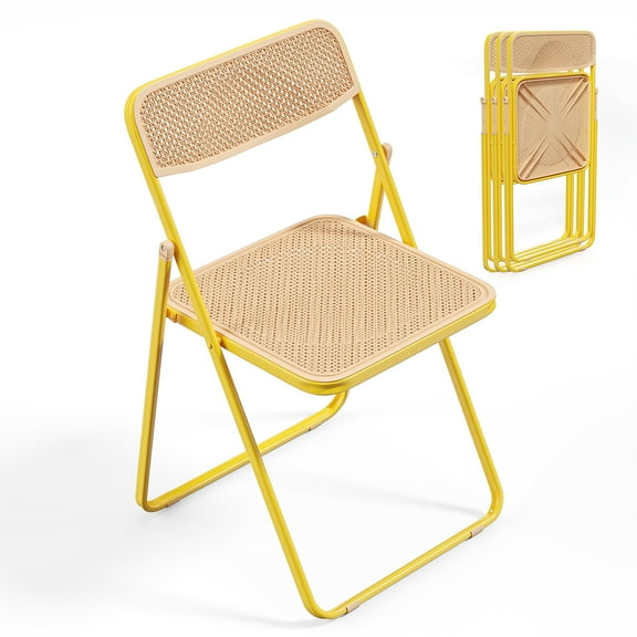 Ktaxon 4Pcs Folding Chair, Protable Metal Frame Chair with Woven Texture Panel, Space-Saving Design for Party, Event, Wedding, Office, Stadium, , Commercial, Yellow