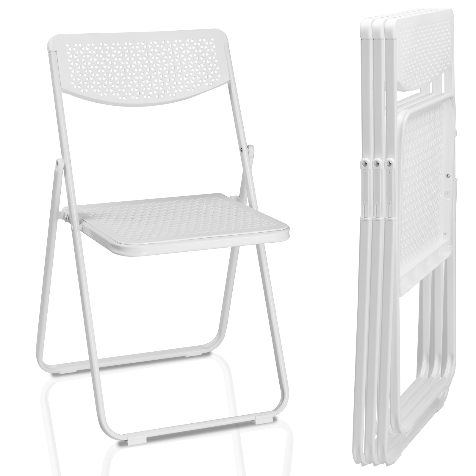 White Plastic Armless Folding Office Chairs, Set of 4