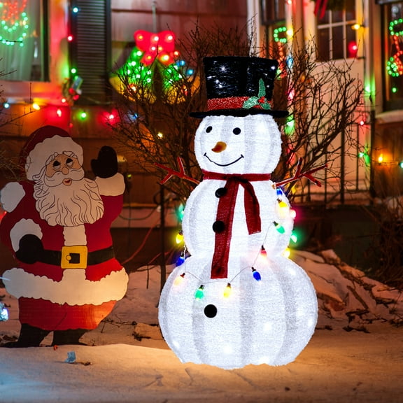 Ktaxon 4ft LED Snowman Decor, Multicolor Lighted Christmas Figure with Hat, Outdoor Indoor Use