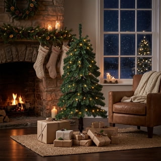 Ktaxon 4ft Pre-Lit Christmas Tree Artificial Cedar Tree w/80 Battery-Operated LED Lights, Tabletop Holiday Decor