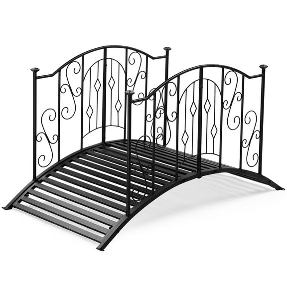 Ktaxon 4ft Wrought Iron Arched Bridge Railing with Square Top for Garden Yard, Black