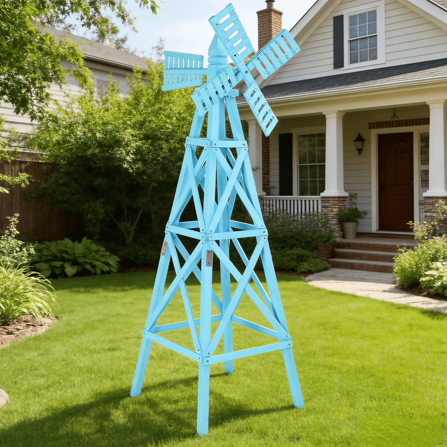 Ktaxon 7ft Large Carbonized Wooden Windmill, 2-Tier Cross Lattice