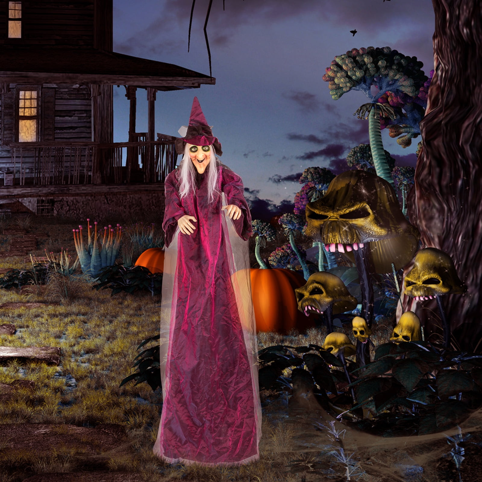 Ktaxon 6ft Hanging Witch Animated Halloween Decoration Creepy Halloween Witch w/ Pre-Recorded Screaming, LED Eyes