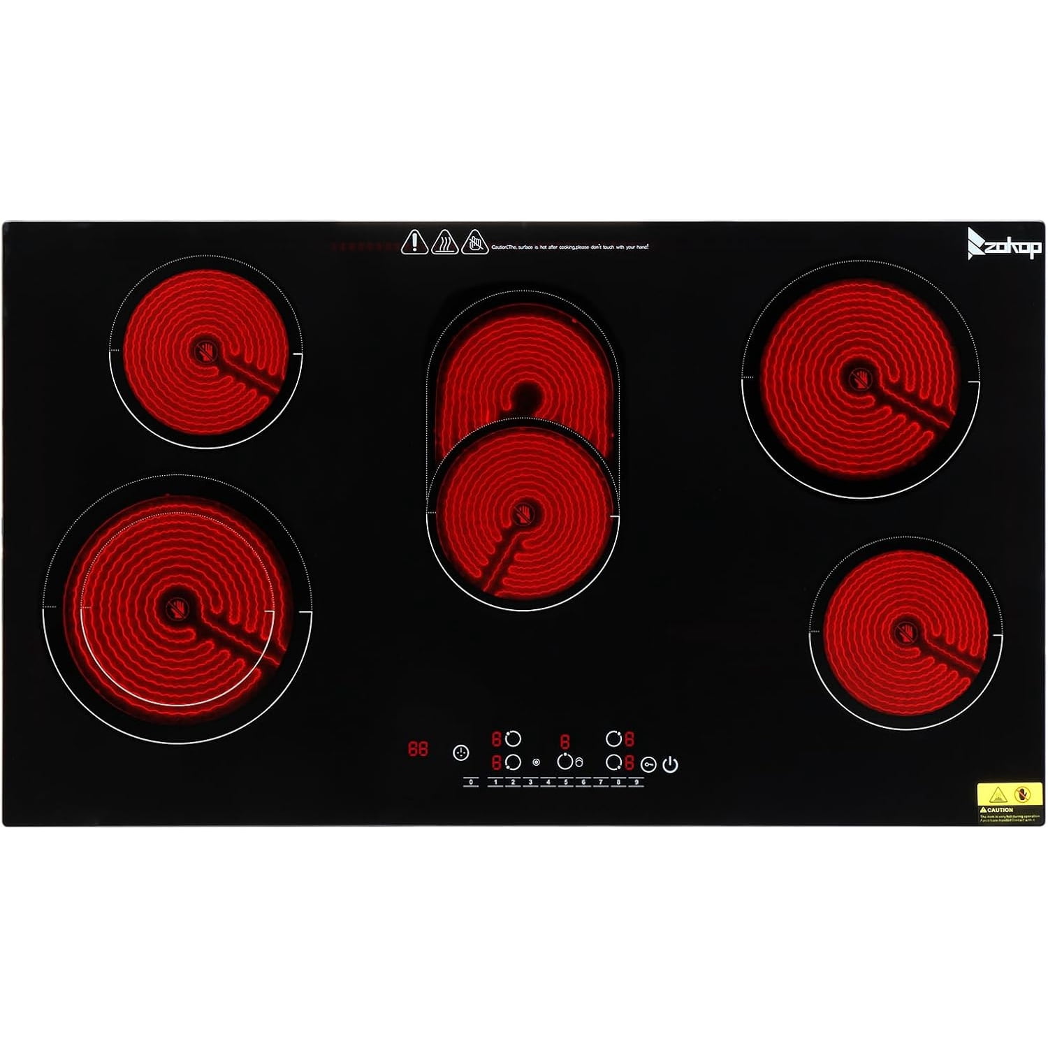 Ktaxon 5-Burner Electric Cooktop, 35" Built-in Ceramic Stove, 8600W, Touch Control w/Safety Lock & Timer