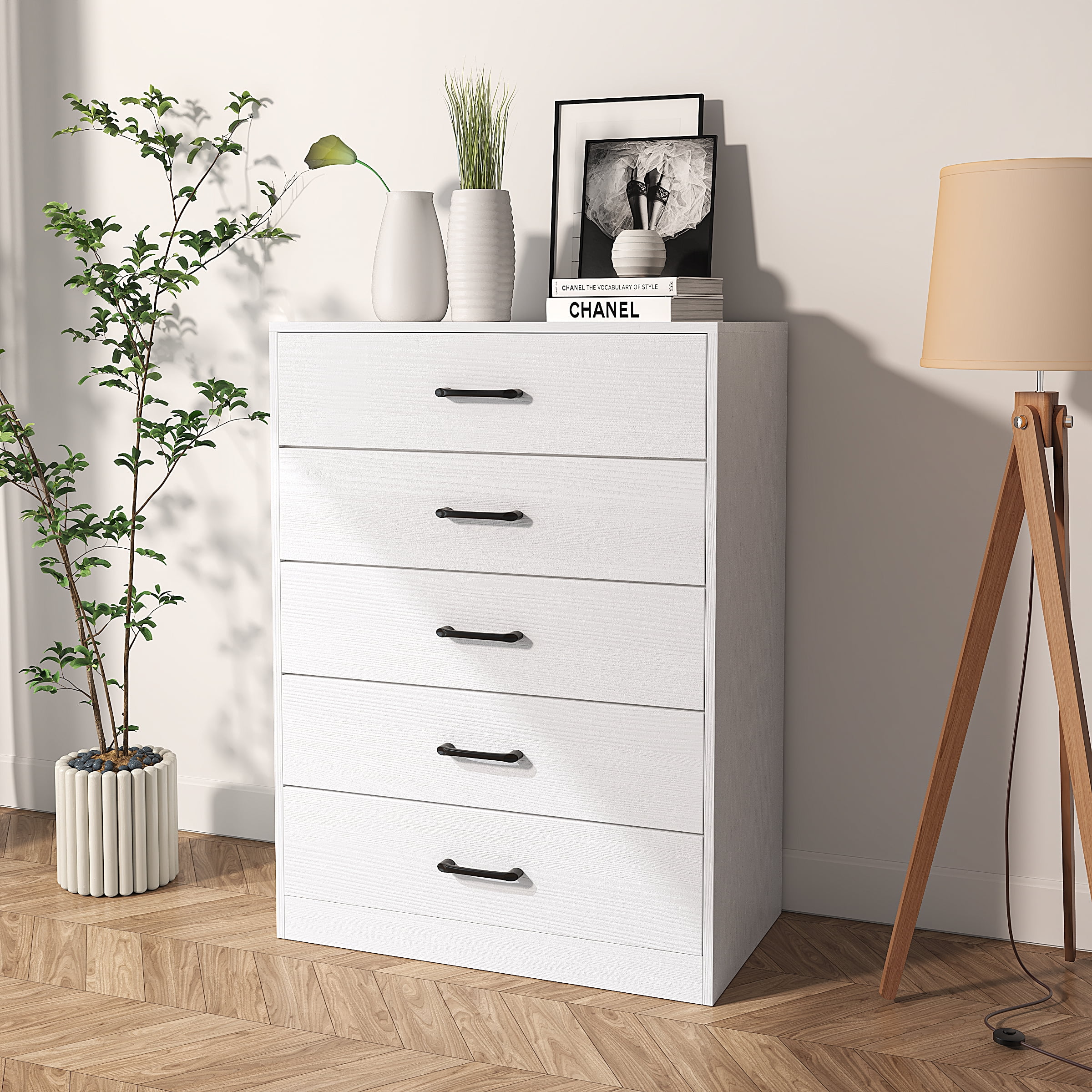 Ktaxon 5-Drawer Dresser, Modern Home Furniture, Tall Wood Chest, White ...