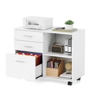 Ktaxon File Cabinet with Open Shelf, Wood Rolling File Cabinet with Open Shelves, Legal & Letter Size White