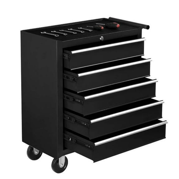 Ktaxon 5-Drawer Rolling Tool Chest, Tool Storage Cabinet with Lockable Wheels, Tool Organizer Box for Garage, Warehouse & Repair Shop, Black