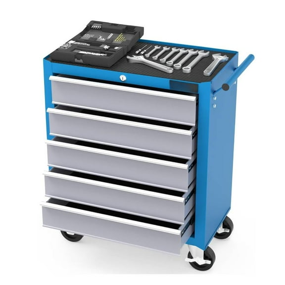 Ktaxon 5-Drawer Rolling Tool Chest, Tool Storage Cabinet with Lockable Wheels, Tool Organizer Box for Garage, Warehouse & Repair Shop, Blue