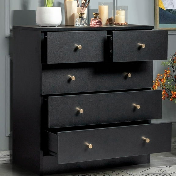 Ktaxon 5 Drawers Dresser Chests for Bedroom, Large Wood Chset of Drawers,Dressers Organizer for Bedroom, Living Room,Hallway, Black