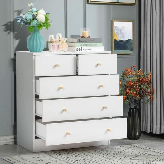 Ktaxon 5 Drawers Dresser Chests for Bedroom, Wood Chset of Drawers,Dressers Organizer for Bedroom, Living Room,Hallway, White